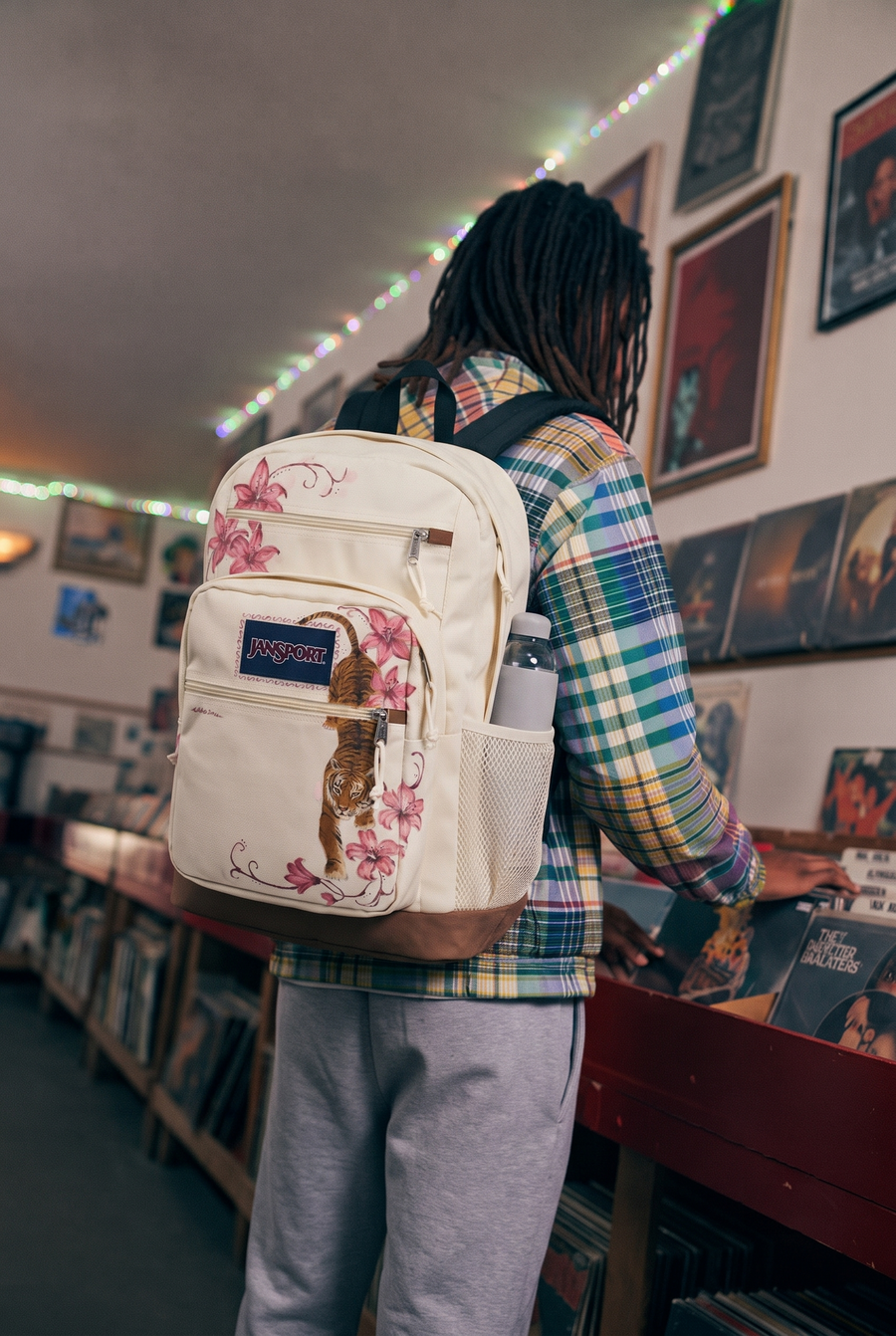 Customer wearing The Larkspur Backpack